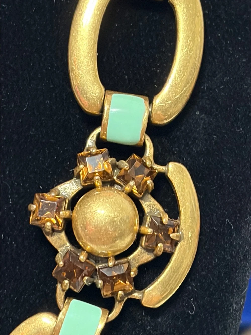 Stella & Dot Necklace Livvy Agate Green Brown Rhinestones Gold Tone Chain 24”